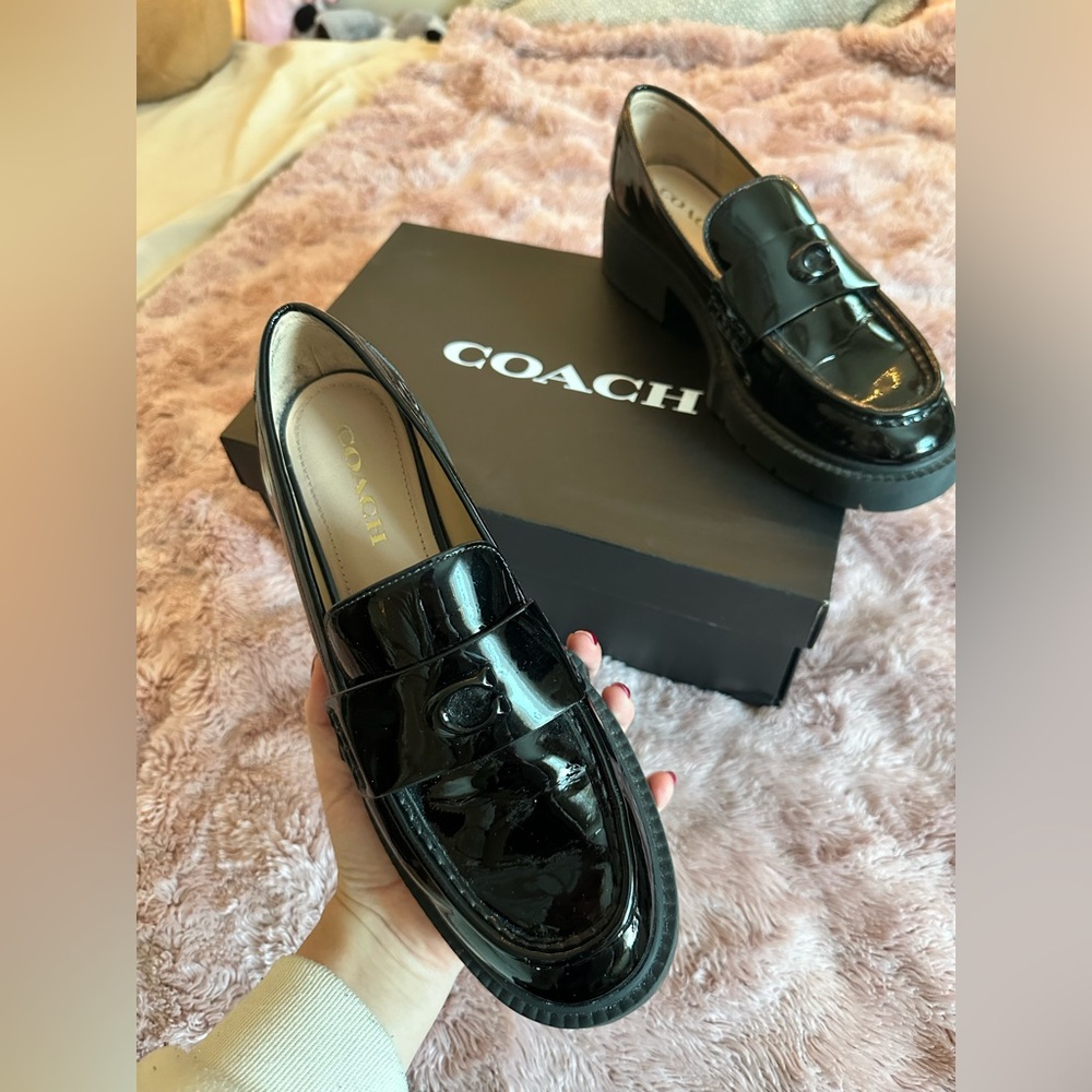 Coach Leah Leather Patent Loafer in Black Patentt 9.5 Women's Shoe with Box